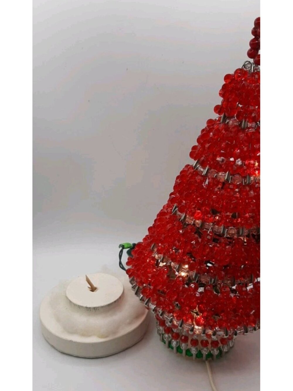 Vintage Red Safety Pin Christmas Tree Beaded Handmade 13” Tall Lighted - Picture 8 of 9